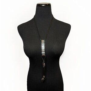 Chicos Bolo Lariat Style Silver Tone Long Necklace Western Modernist